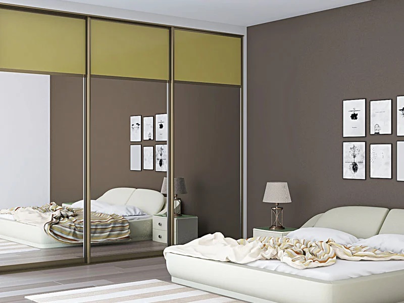 Olive Green Sliding Door Mirrored Wardrobe