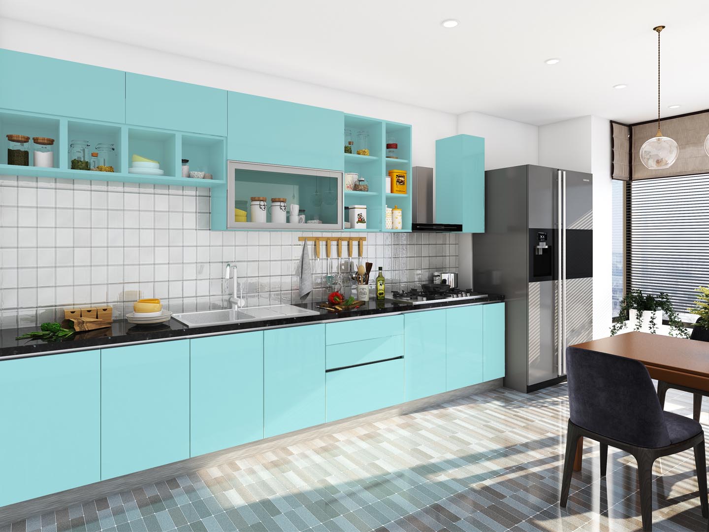 Sky Blue Straight Modular Kitchen