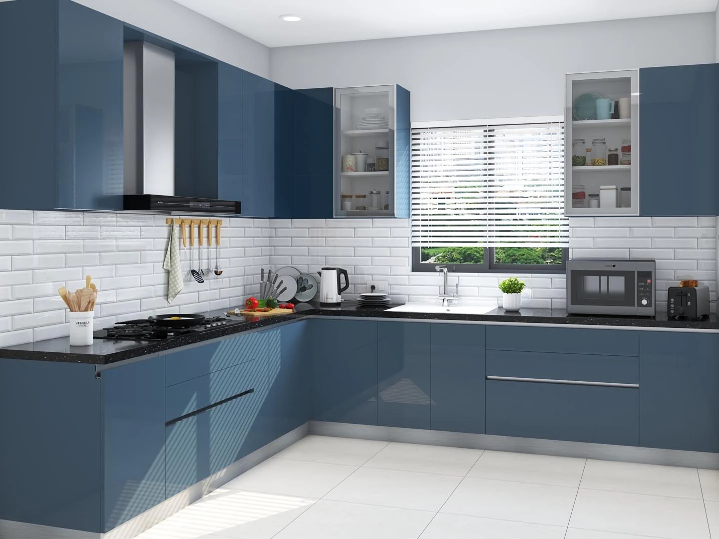 Classic Blue L-Shaped Modular Kitchen